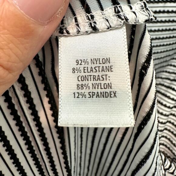 ST JOHN | Sport Black White Stripe Lace-Up Knit Top | Medium - Picture 8 of 8